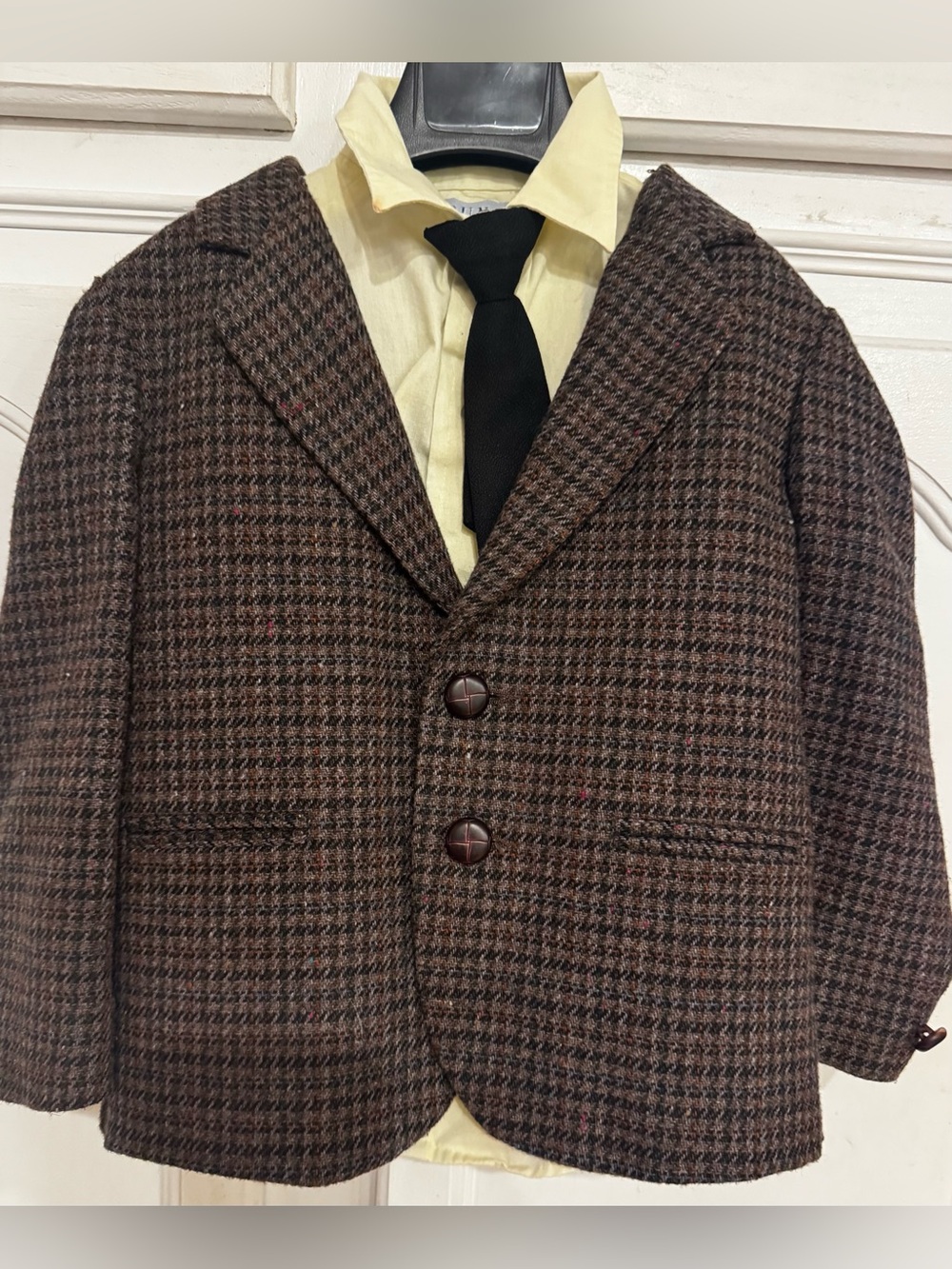 Classic Brown Houndstooth Wool Blazer - boys size 4